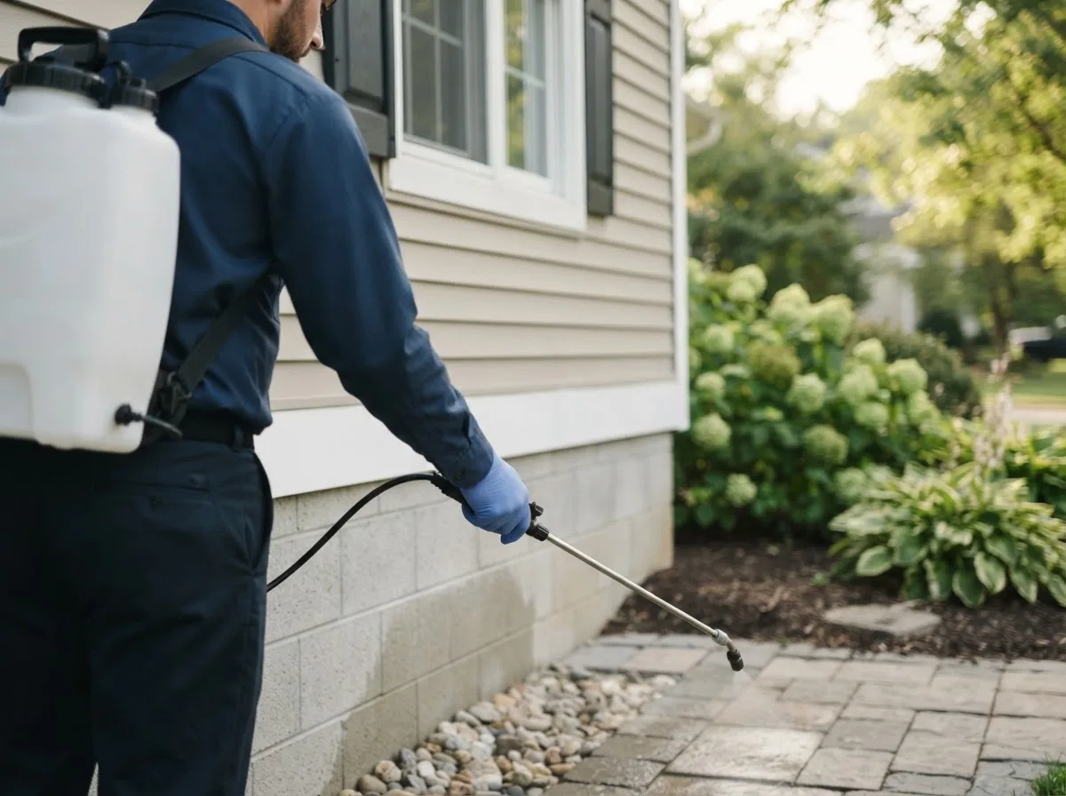 Pest control technician inspecting a home in Linden, AL